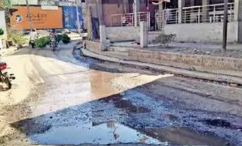 Drain water on road in Kuchad bike riders slipping
